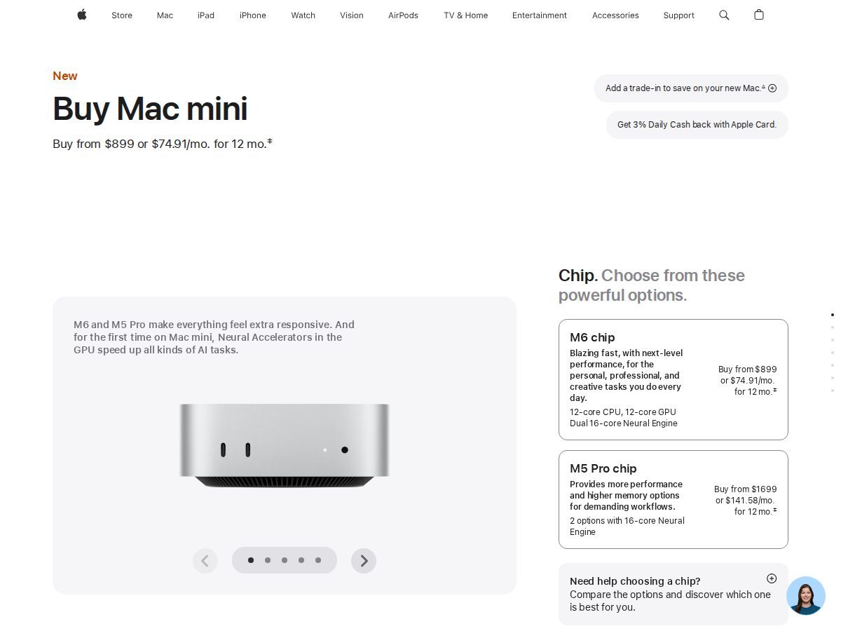 그림 1 — Apple 구매 페이지의 Mac mini 시작가